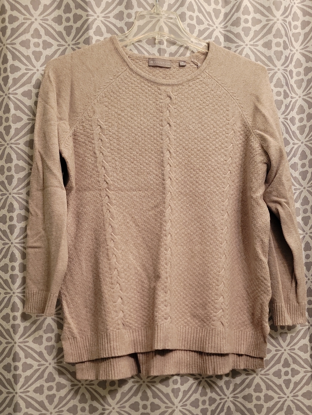 Revolution Neutral Beige Cable-Texture Crewneck Sweater